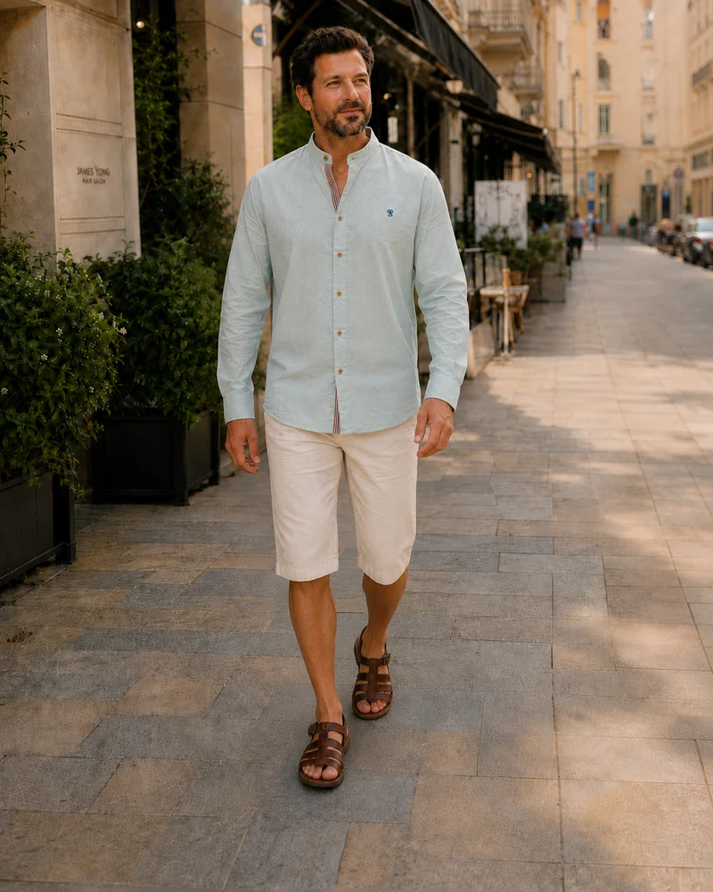 Camicia tradizionale da uomo | Camicia da uomo con collo alla coreana