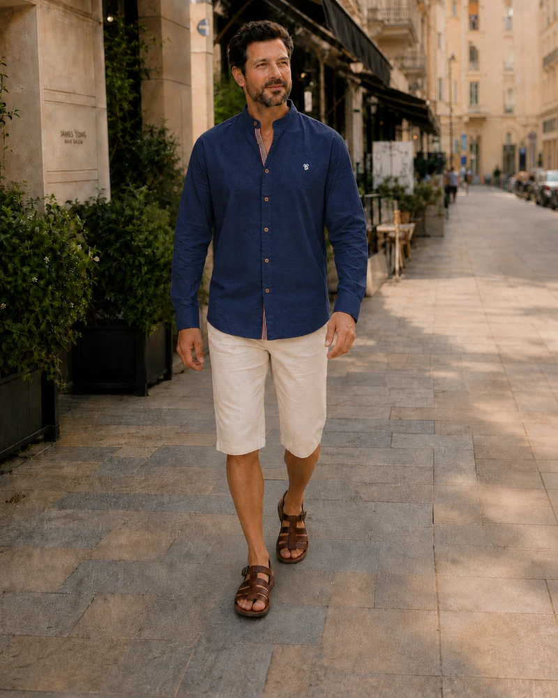 Camicia tradizionale da uomo | Camicia da uomo con collo alla coreana