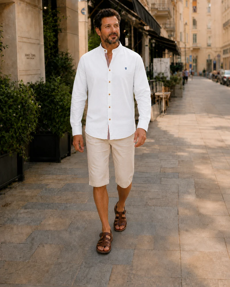 Camicia tradizionale da uomo | Camicia da uomo con collo alla coreana