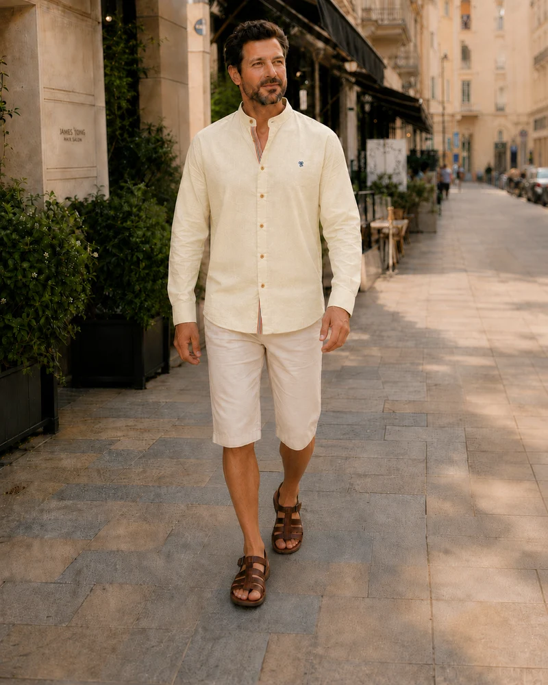 Camicia tradizionale da uomo | Camicia da uomo con collo alla coreana