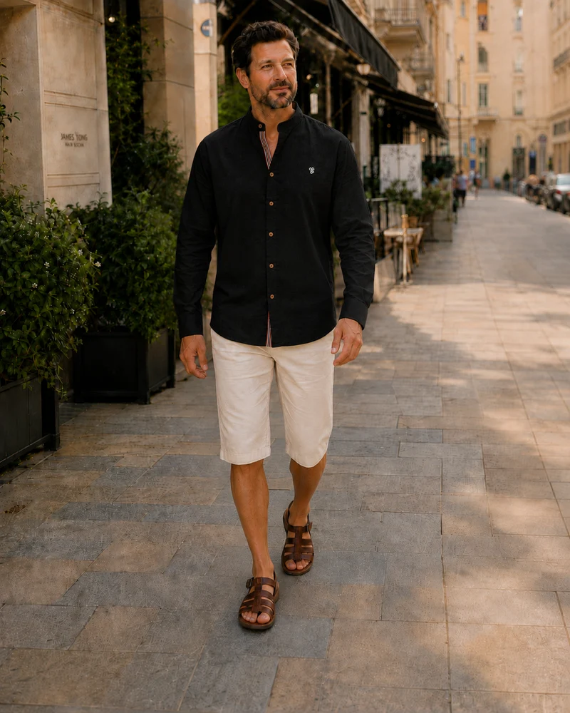 Camicia tradizionale da uomo | Camicia da uomo con collo alla coreana