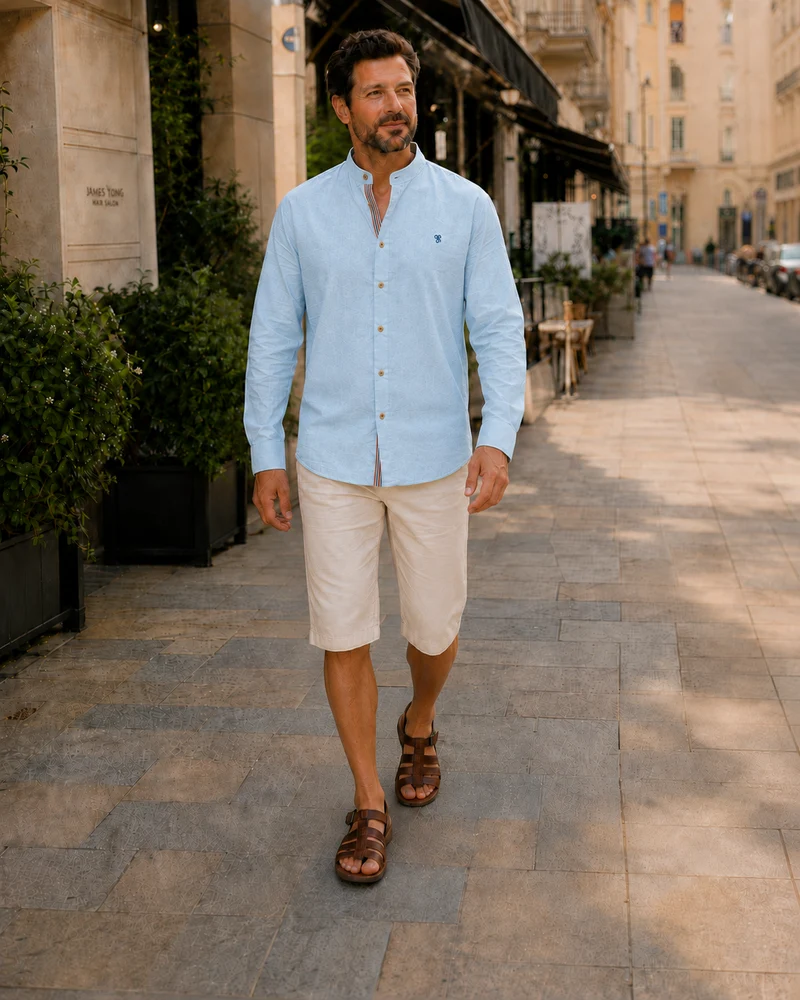 Camicia tradizionale da uomo | Camicia da uomo con collo alla coreana