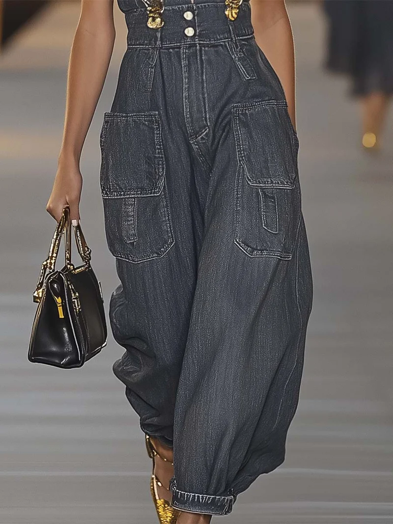 Tuta denim con scollo a V | Tuta alla moda per donna