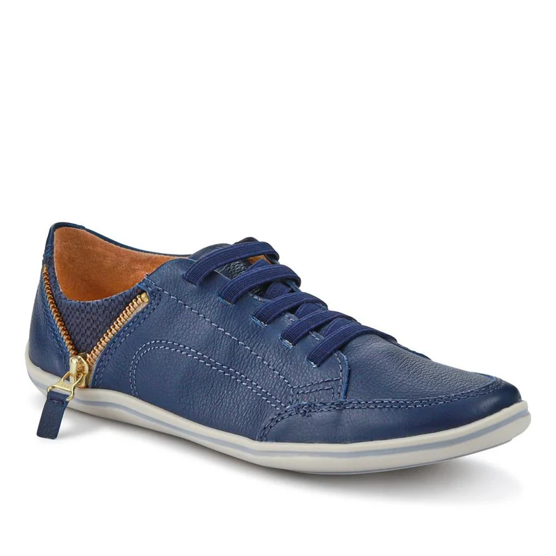 Leather Trainer with Zip Detail - BOT25018 / 309 566 - Navy