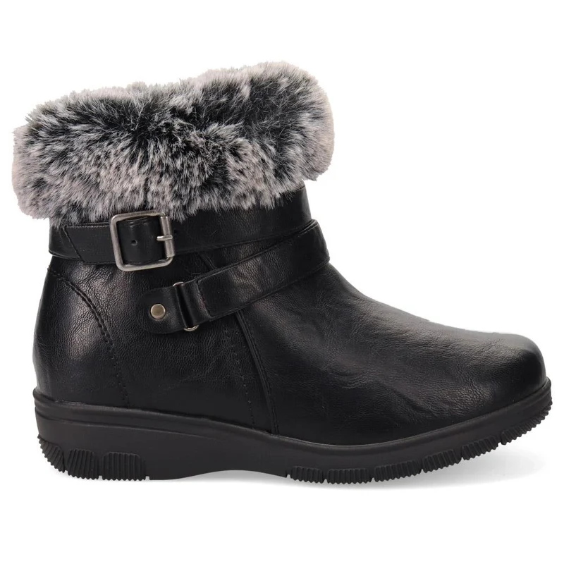Extra-Wide Faux-Fur Cuff Ankle Boots - BELL / 326 119 - Black