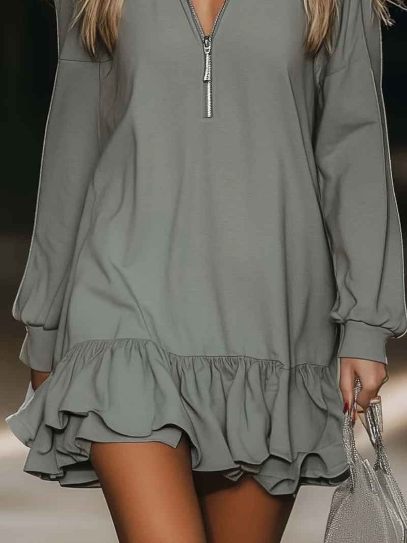 Miniabito grigio con scollo a V | Abiti casual donna