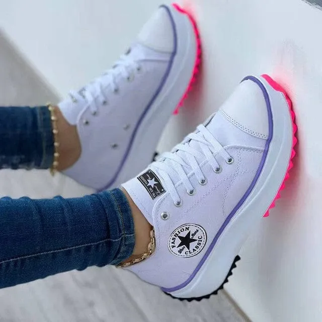 Sneaker con plateau donna | Scarpe da tempo libero con suola spessa, tendenza bianco