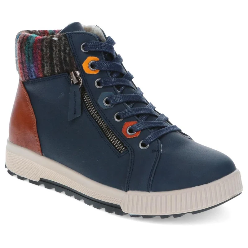 Wide Fit Knitted Cuff Ankle Boots - WBINS40163 / 326 115 - Navy