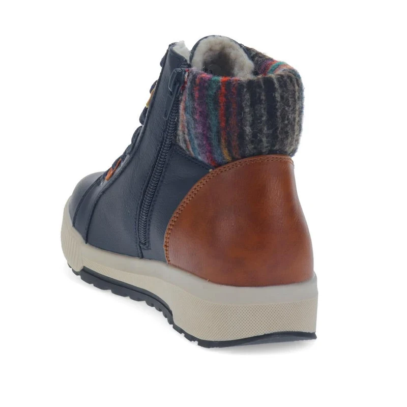 Wide Fit Knitted Cuff Ankle Boots - WBINS40163 / 326 115 - Navy