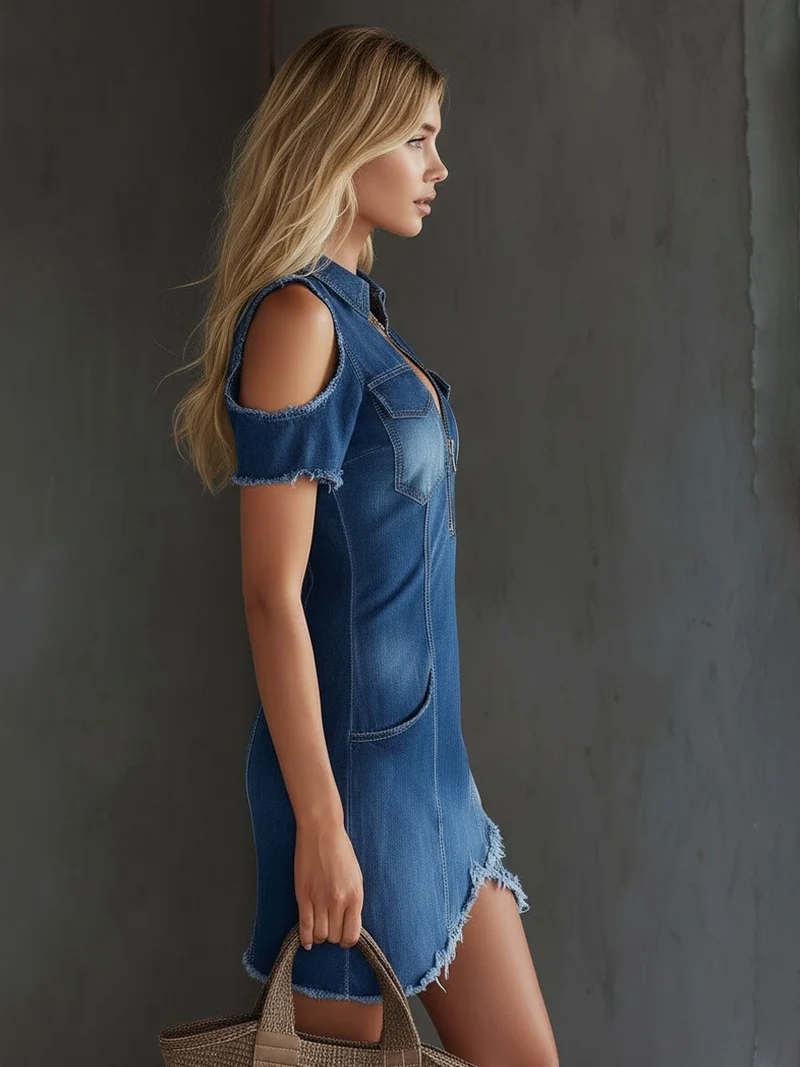 Miniabito denim con spalle scoperte | Moda donna