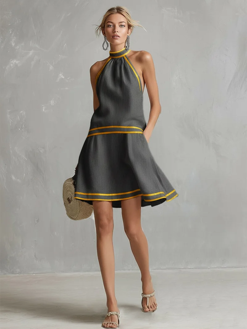 Miniabito elegante con collo halter | Misto cotone e lino