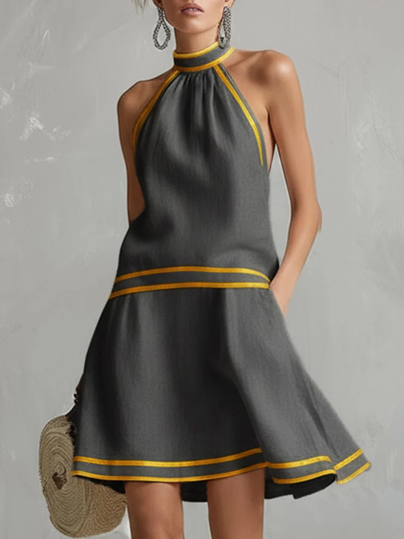 Miniabito elegante con collo halter | Misto cotone e lino