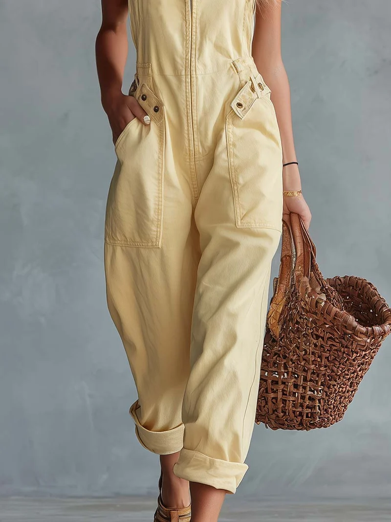 Tuta denim giallo chiaro | Tuta casual per donna