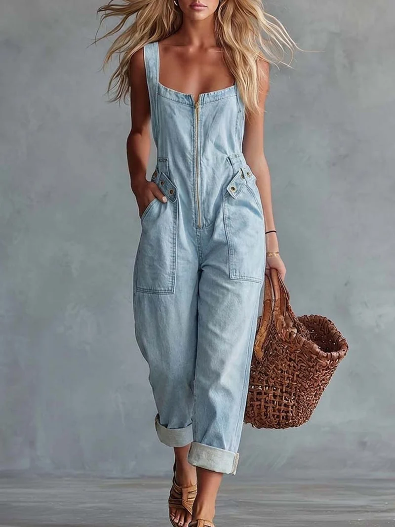 Tuta denim giallo chiaro | Tuta casual per donna