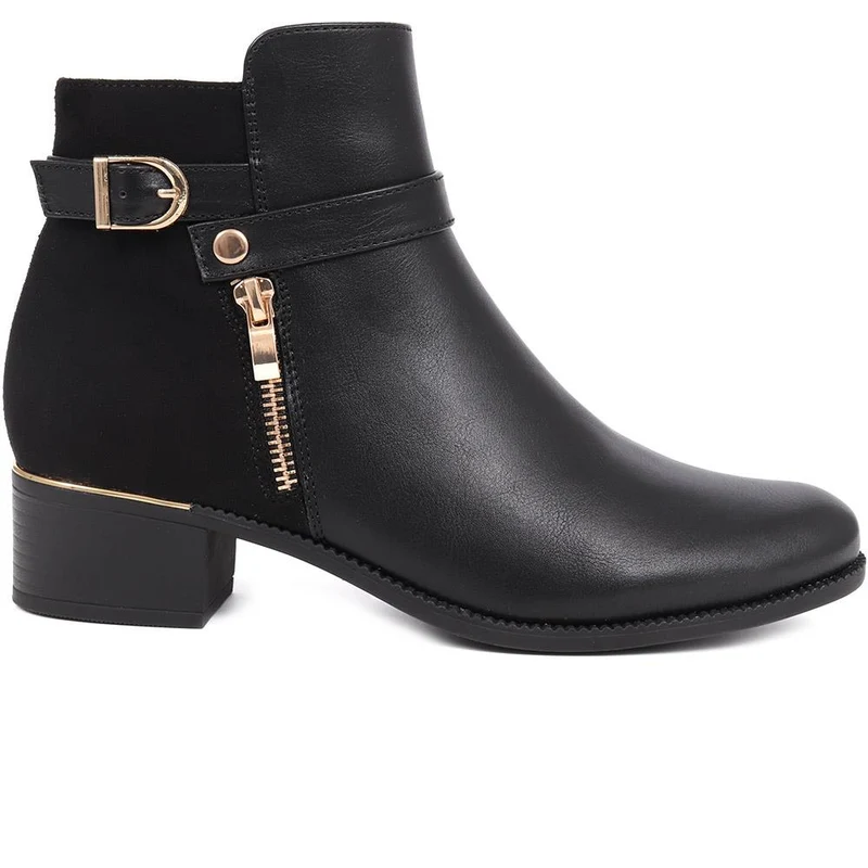 Zip-Detail Heeled Ankle Boots - WOIL40041 / 326 047 - Black