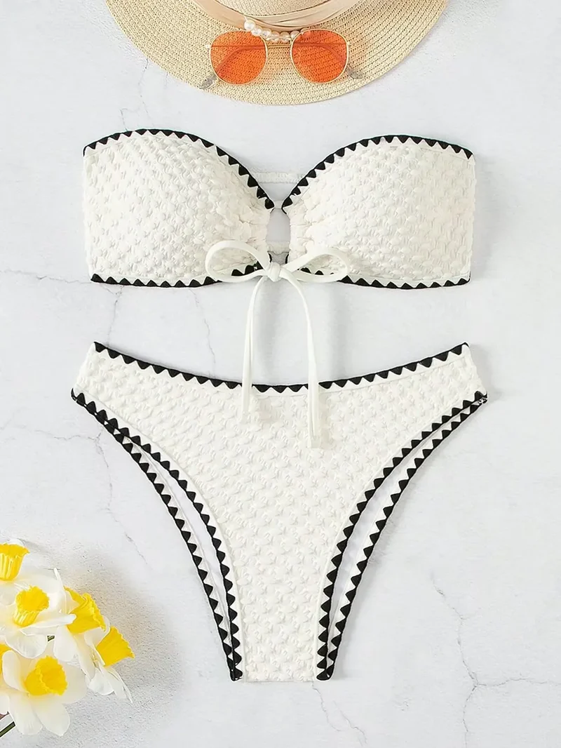 Bikini bandeau bianco | Set costume da bagno a due pezzi per donna