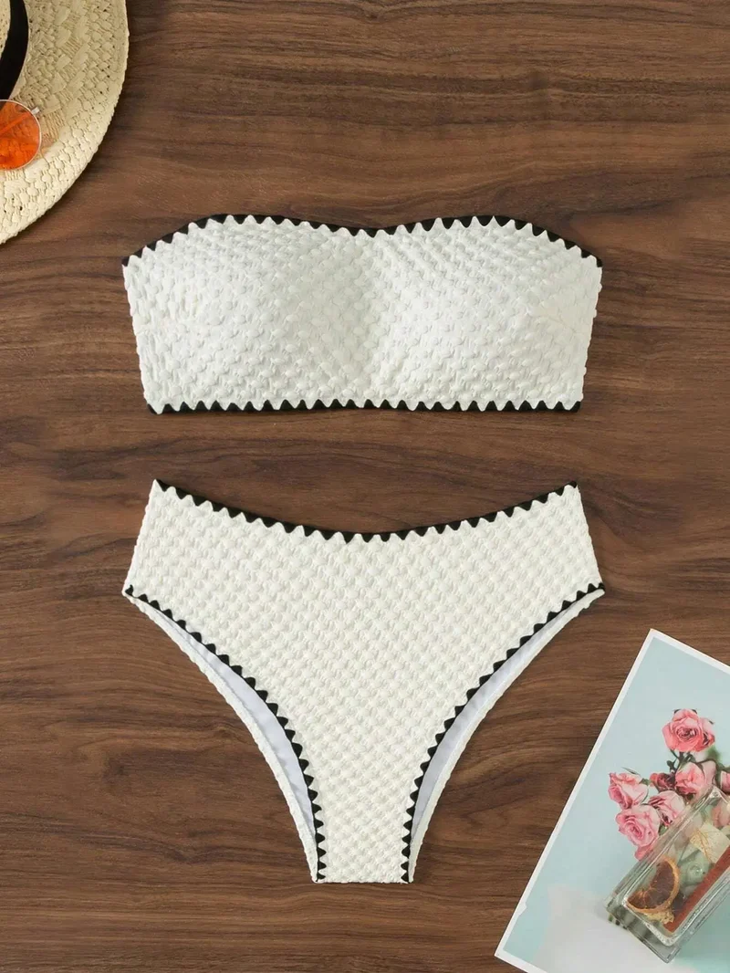 Bikini bandeau bianco | Set costume da bagno a due pezzi per donna