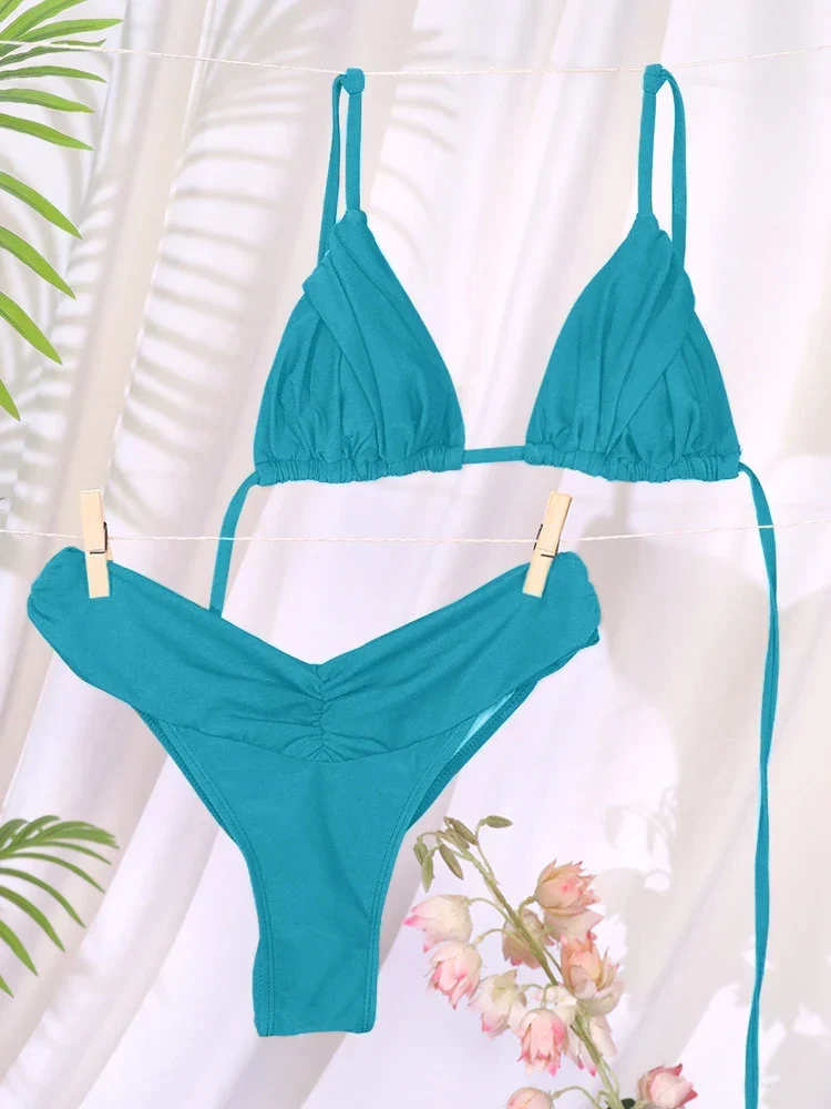 Set bikini plissettato | Costume da bagno da donna per spiaggia e piscina