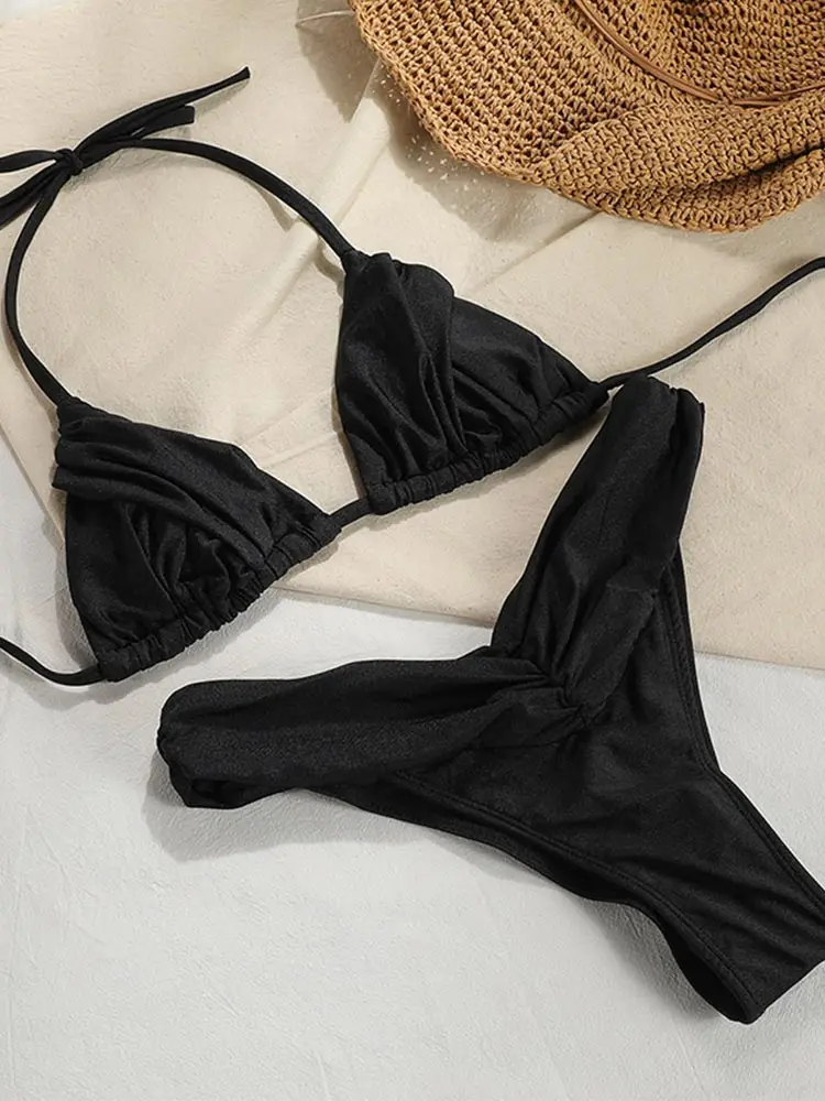 Set bikini plissettato | Costume da bagno da donna per spiaggia e piscina