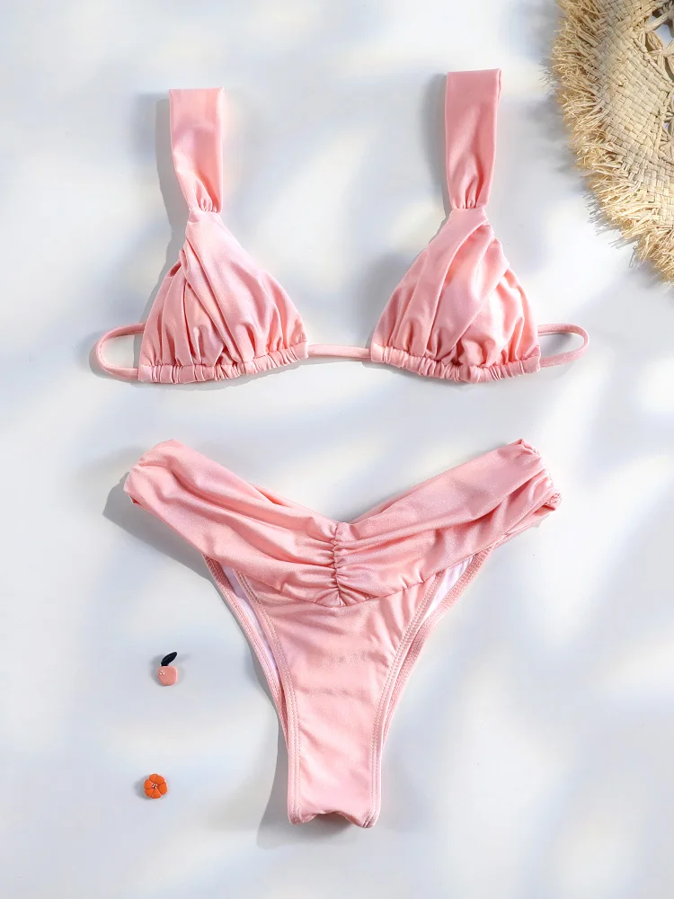 Set bikini plissettato | Costume da bagno da donna per spiaggia e piscina