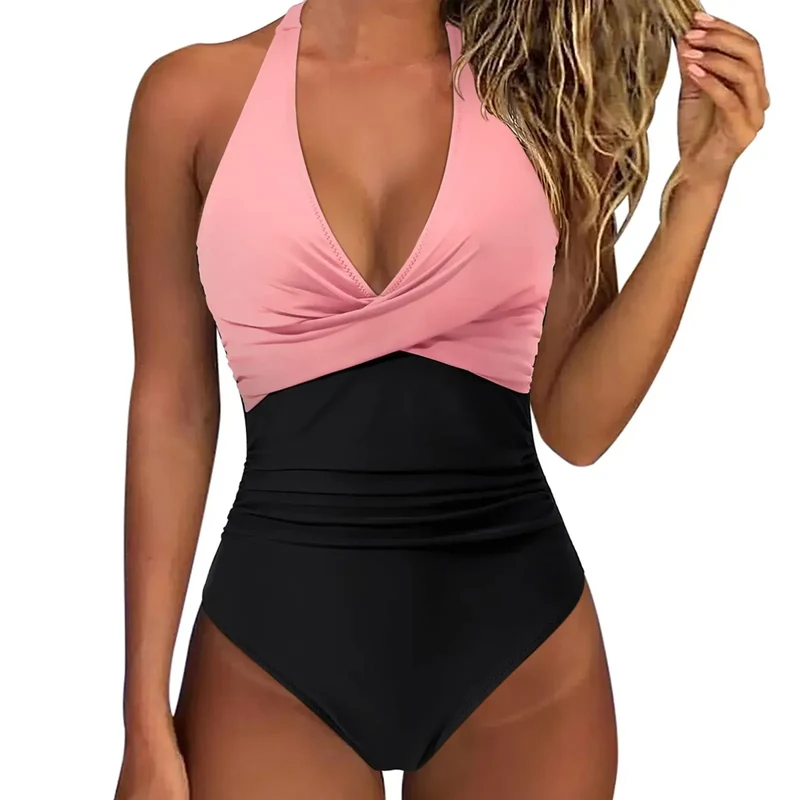 Costume da bagno donna con collo all'americana | moda mare snellente, intero con arricciatura