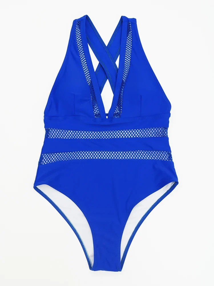 Costume intero sexy in mesh patchwork | Costume da bagno da donna