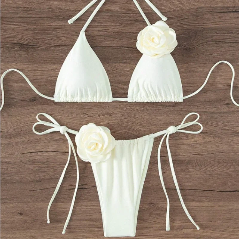 Set bikini con fiori 3D | Costumi da bagno da donna per spiaggia e piscina