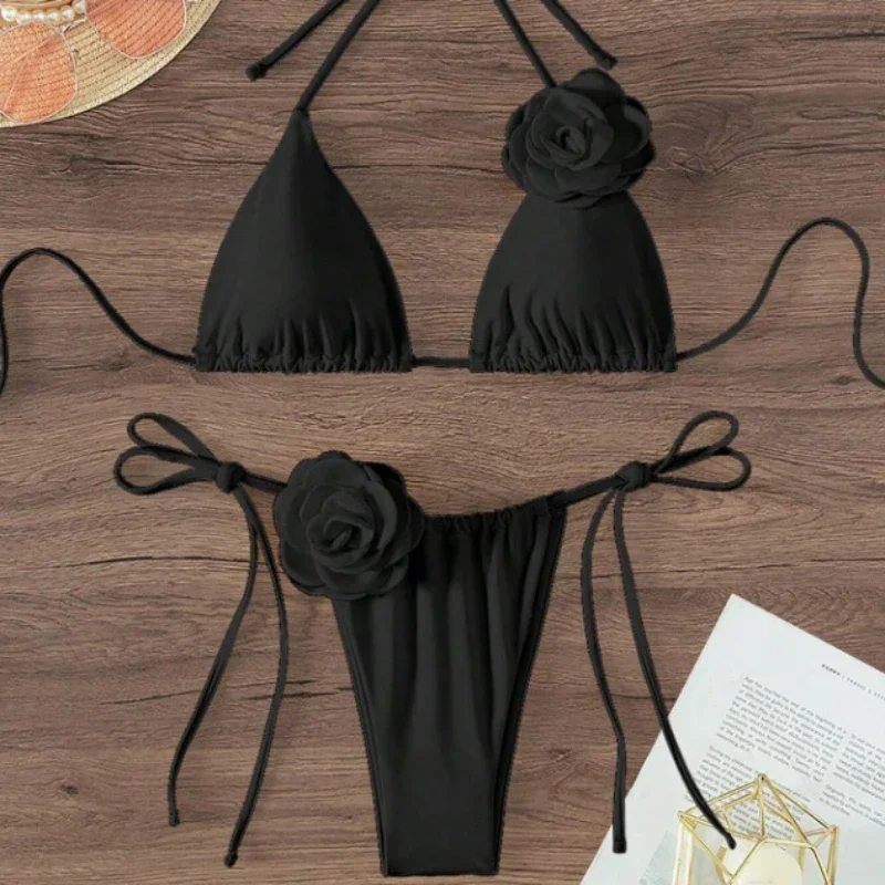Set bikini con fiori 3D | Costumi da bagno da donna per spiaggia e piscina