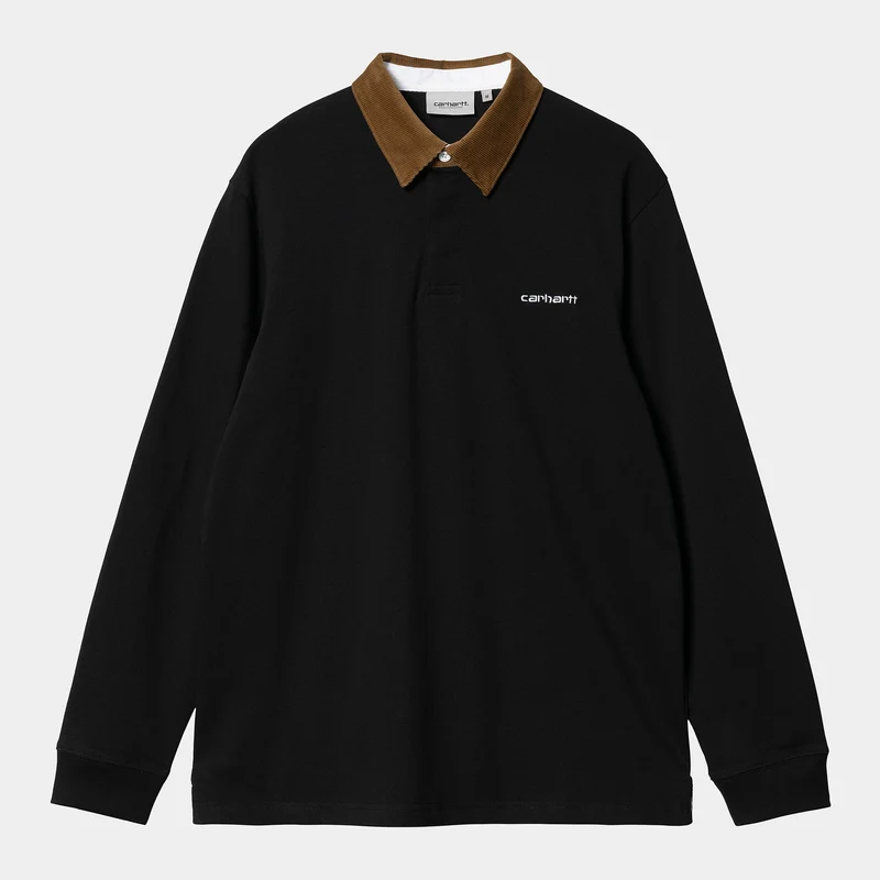 Carhartt WIP Herren-Cord-Langarm-Rugby-Shirt – Schwarz/Hamilton-Braun