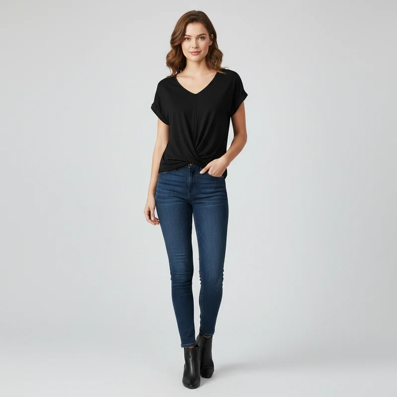 Top alla moda a manica corta donna | Maglia con scollo a V