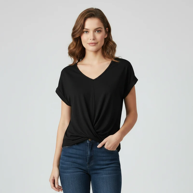 Top alla moda a manica corta donna | Maglia con scollo a V