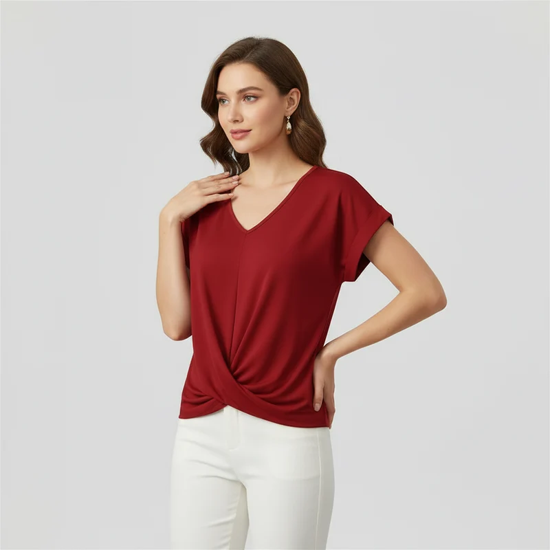 Top alla moda a manica corta donna | Maglia con scollo a V