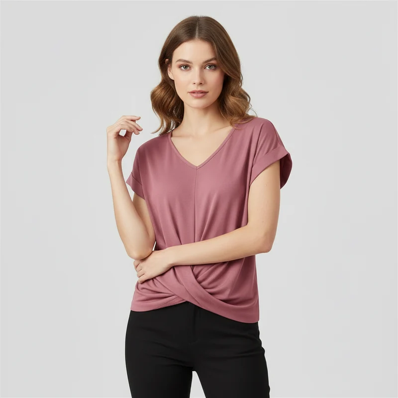 Top alla moda a manica corta donna | Maglia con scollo a V