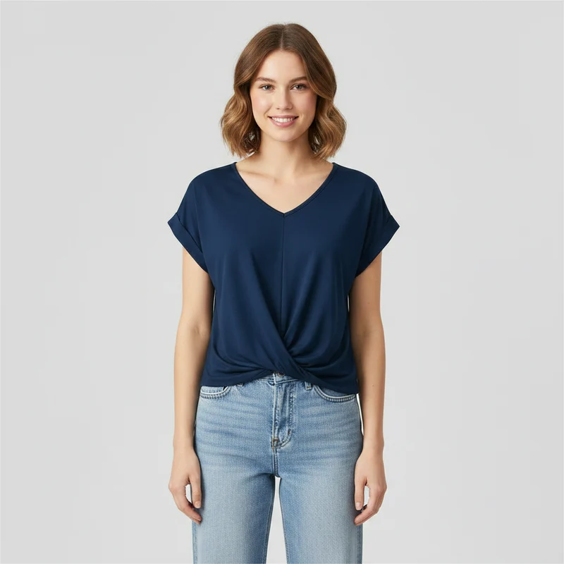 Top alla moda a manica corta donna | Maglia con scollo a V