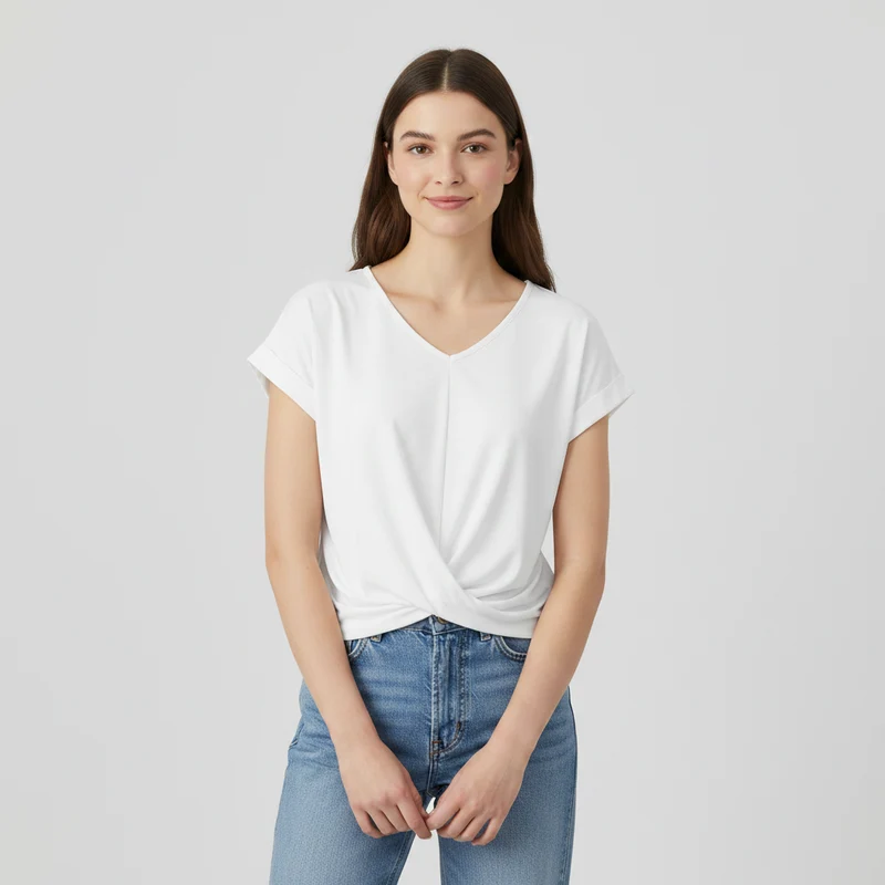 Top alla moda a manica corta donna | Maglia con scollo a V