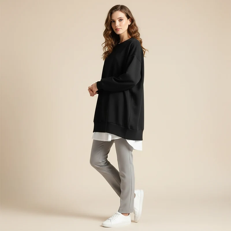 Felpa oversize donna | Comoda girocollo con maniche lunghe