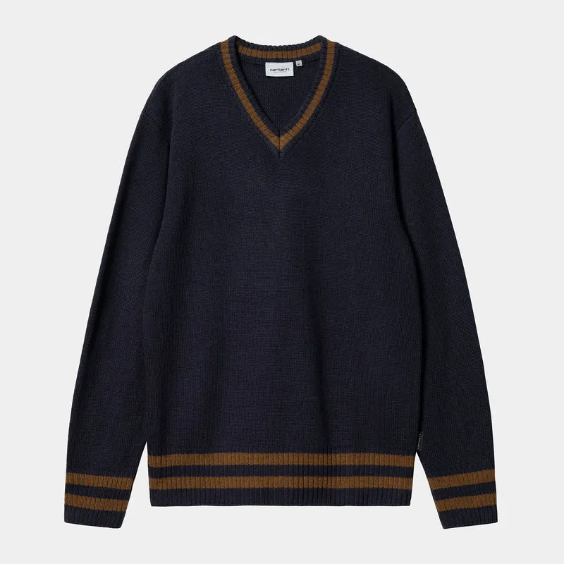 Carhartt WIP Herren-Stanford-Pullover – Marineblau / tiefes Hamilton-Braun