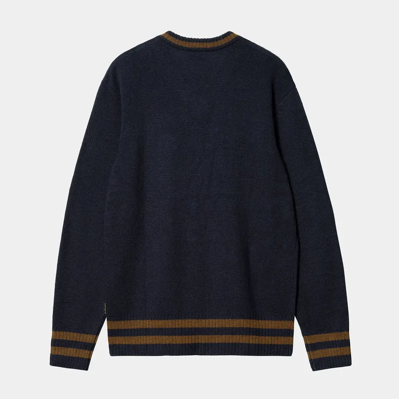 Carhartt WIP Herren-Stanford-Pullover – Marineblau / tiefes Hamilton-Braun