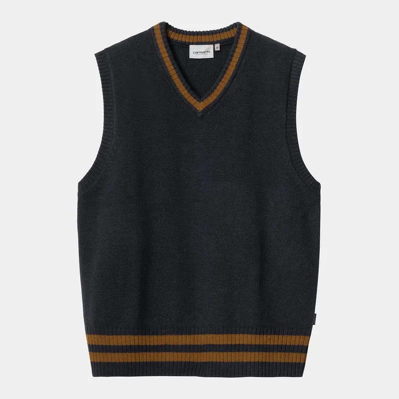 Carhartt WIP Herren-Stanford-Westenpullover – Marineblau / tiefes Hamilton-Braun