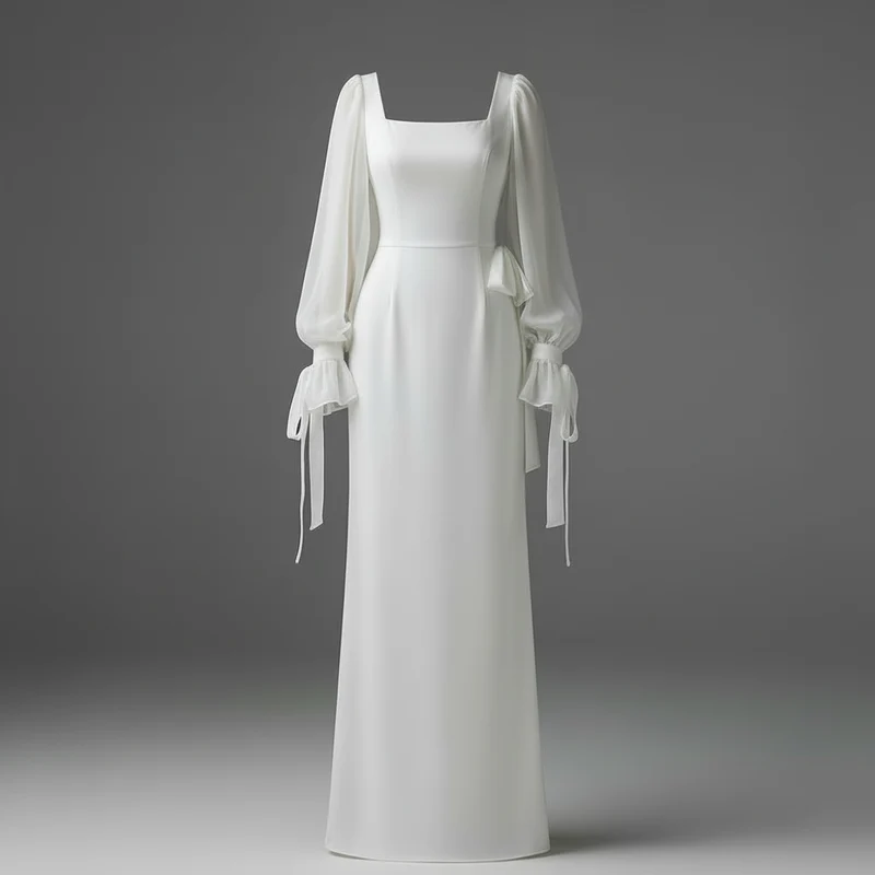 Abito lungo donna a maniche lunghe | Abito elegante per invitata a matrimonio, abito da sera lungo