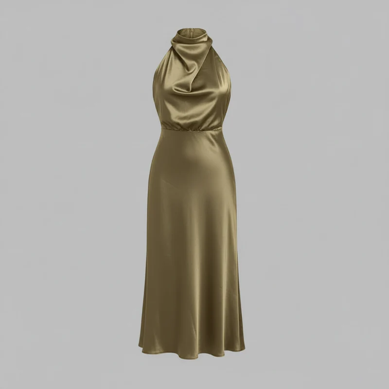 Abito da sera con collo alla coreana donna | Elegante vestito midi per matrimoni