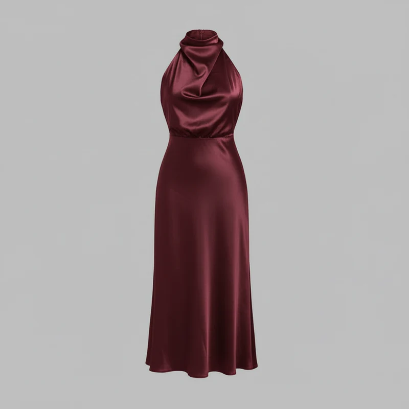 Abito da sera con collo alla coreana donna | Elegante vestito midi per matrimoni