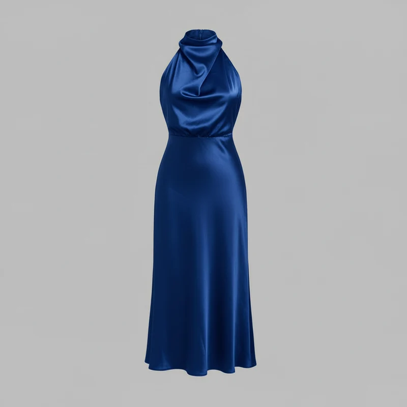 Abito da sera con collo alla coreana donna | Elegante vestito midi per matrimoni