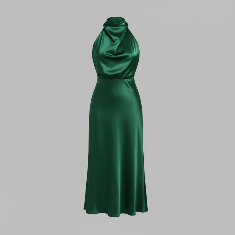 Abito da sera con collo alla coreana donna | Elegante vestito midi per matrimoni