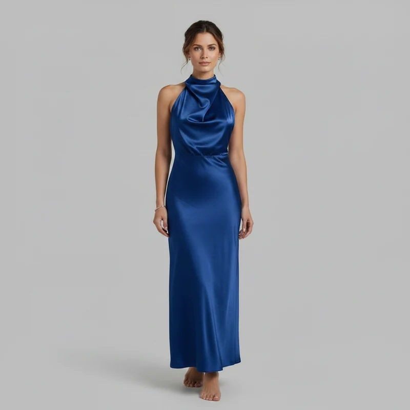 Abito da sera con collo alla coreana donna | Elegante vestito midi per matrimoni