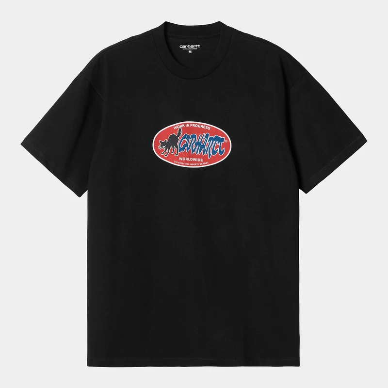 Carhartt WIP Herren-T-Shirt mit Katzenaufklebern – Schwarz