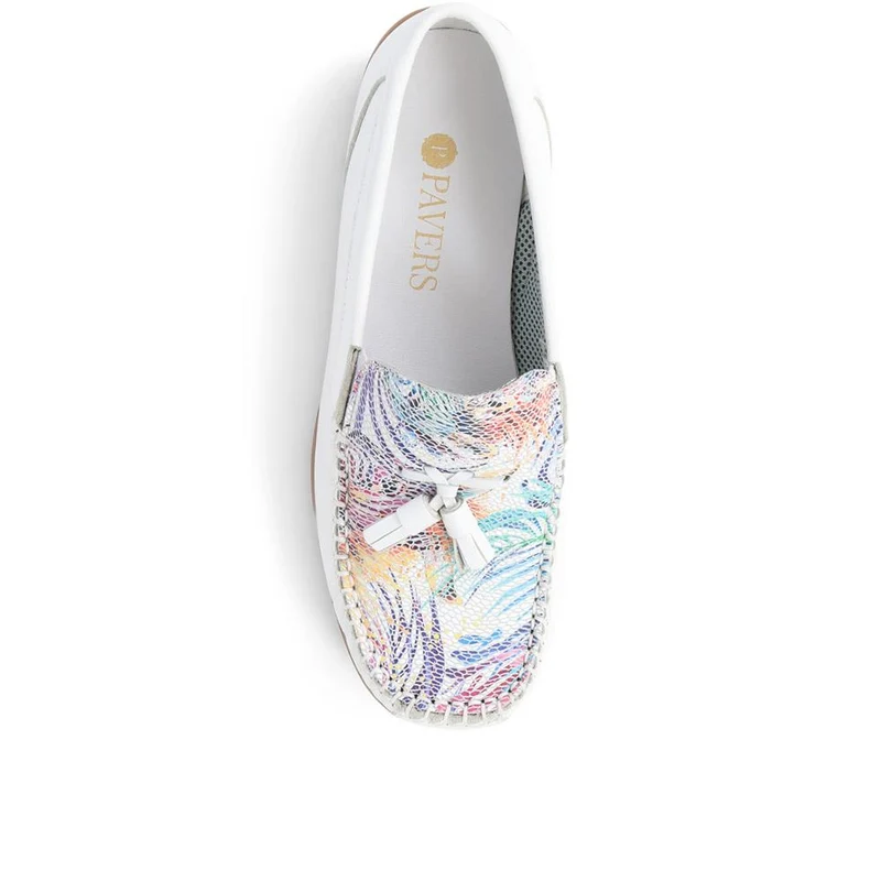 Embroided Panel Leather Loafers - CONT39001 / 325 241 - White Multi