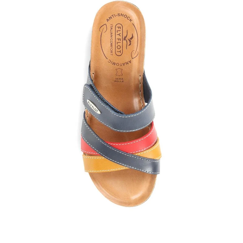 Fly Flot Leather Cross-Strap Mule Sandal - FLY35001 / 321 261 - Navy Multi