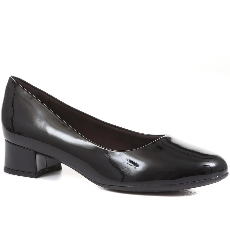 Block Heel Court Shoes - PIC26004 / 310 517 - Black Patent