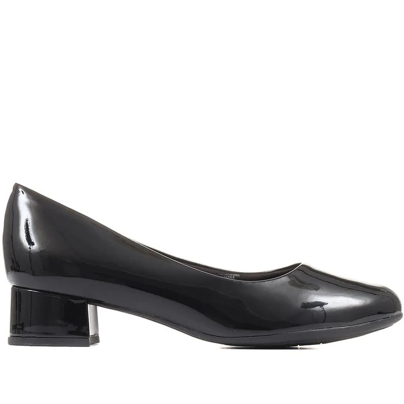 Block Heel Court Shoes - PIC26004 / 310 517 - Black Patent